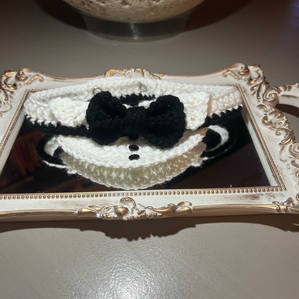 Black and White Cat Collar with Bow